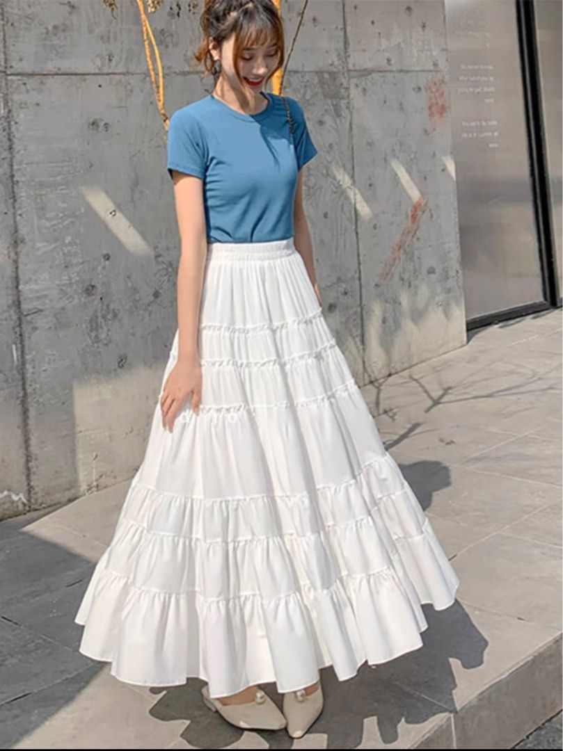 Floor length black ruffle skirt on sale