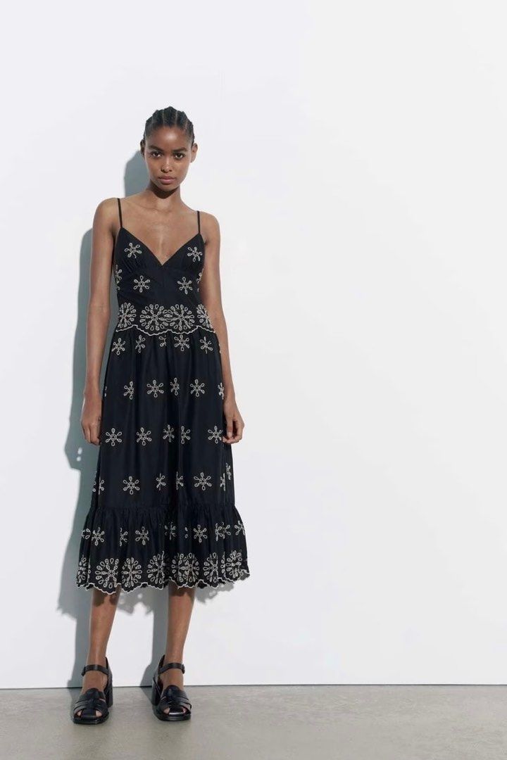 Zara contrasting cheap embroidered dress