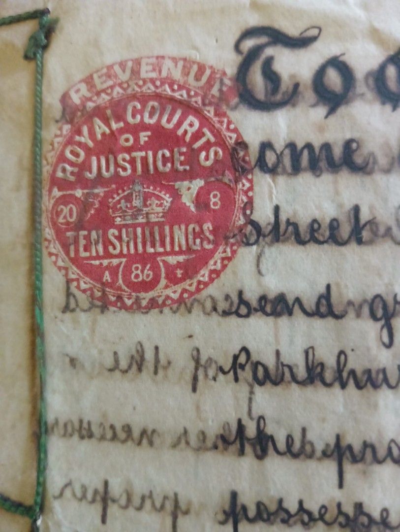 1886 British India & United Kingdom England Combo POA ( Power of Attorney)  Queen Victoria stamp & TEN SHILLINGS Embossed Document with beautiful  notary seal ROYAL COURT OF JUSTICE UK - 19,