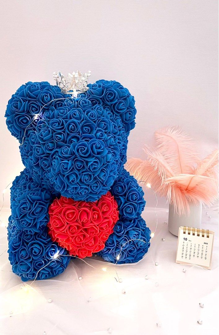 Blue rose online bear with heart