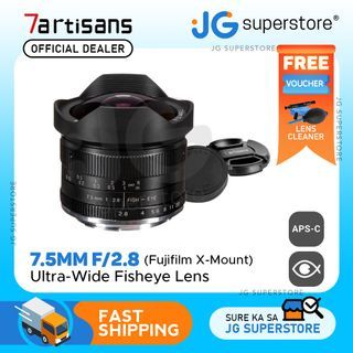 7Artisans 7.5mm f2.8 APS-C Manual Fisheye Prime Lens for Fujifilm X Mount Mirrorless Cameras with Protective Lens Cap Removable Lens Hood | JG Superstore