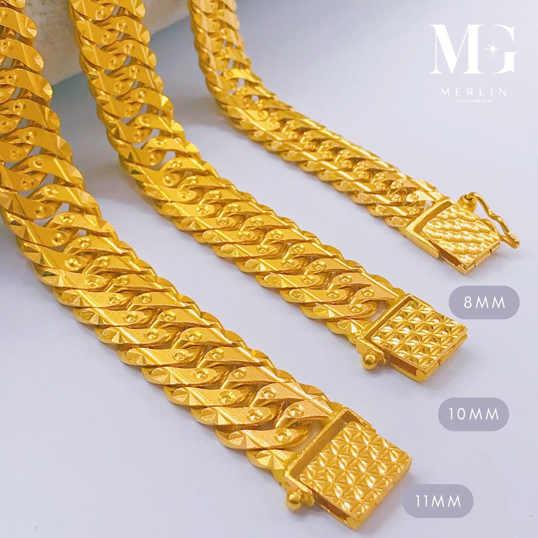 916 Gold Diamond Cutting Solid Men s Bracelet 8mm 10mm 11mm
