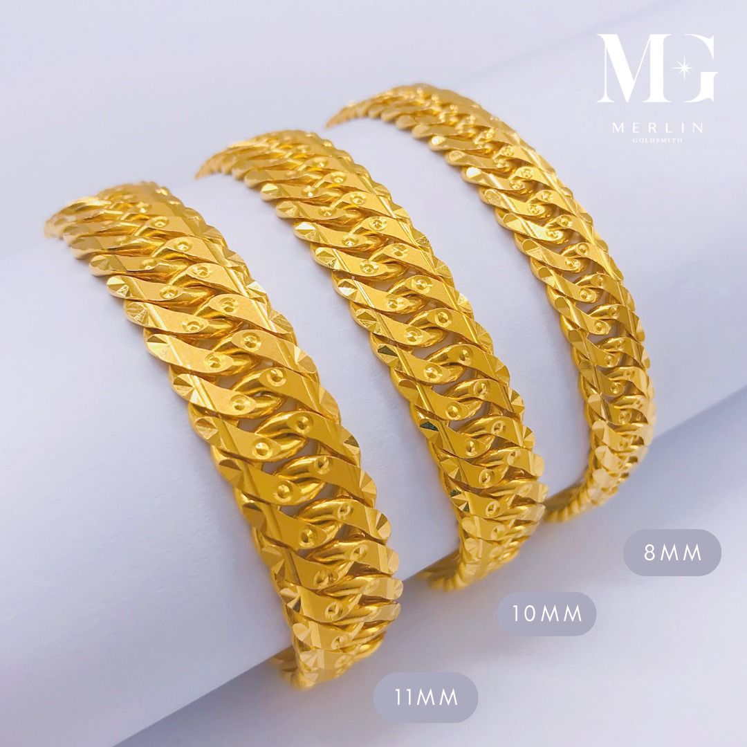 916 Gold Diamond Cutting Solid Men s Bracelet 8mm 10mm 11mm