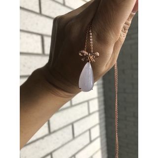 天然緬甸A貨冰粉紫水滴鑲鑽蝴蝶結玫瑰金吊墜 18k 紫羅蘭