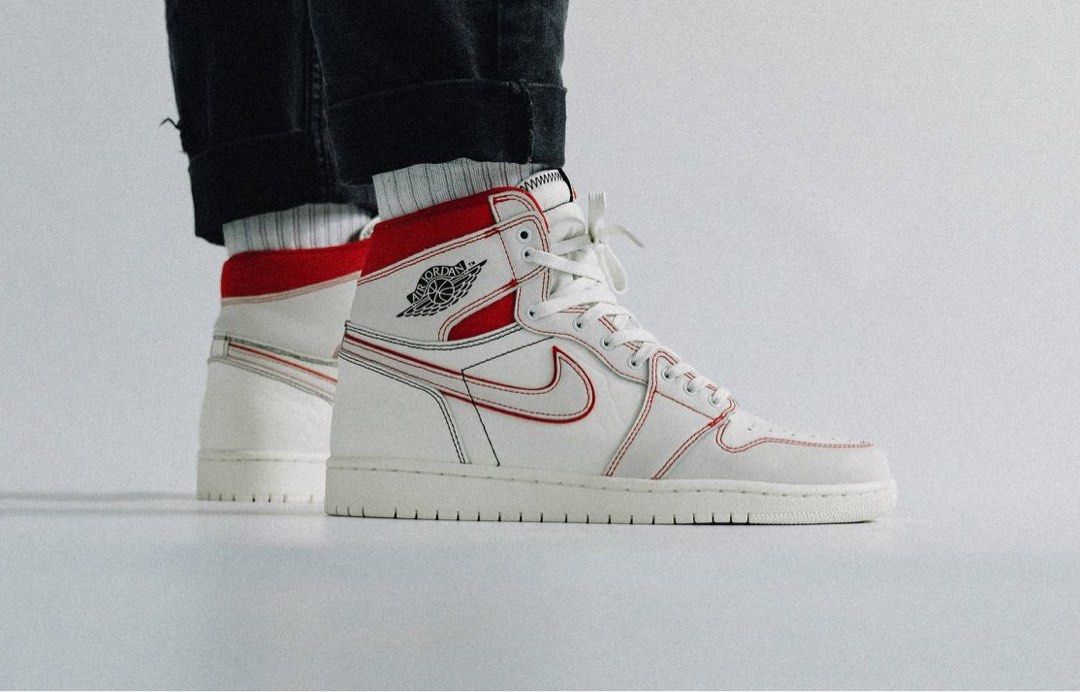 Jordan 1 retro high phantom gym red on top feet