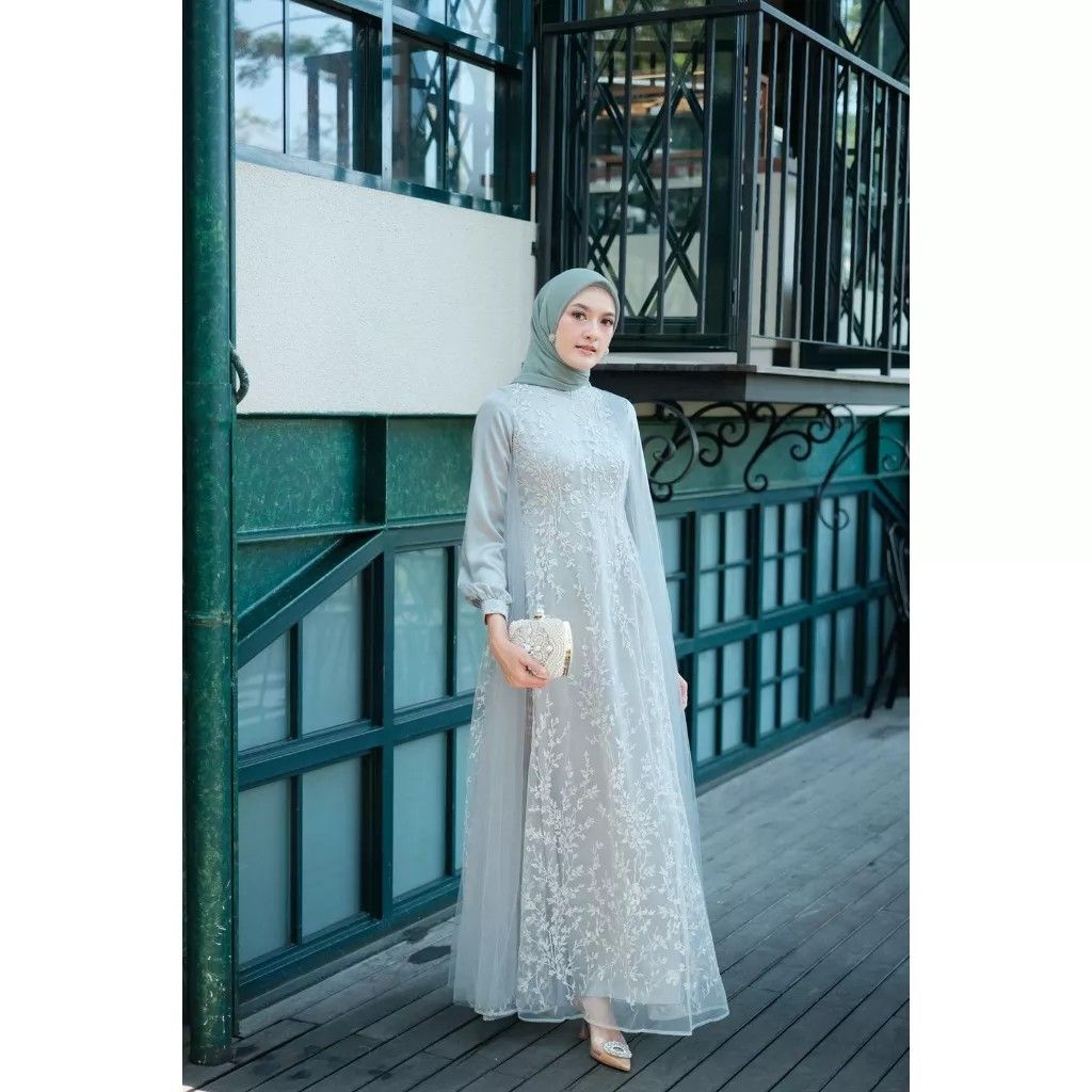 Akita Bella Dress Pistachio Fesyen Wanita Muslim Fashion Gaun