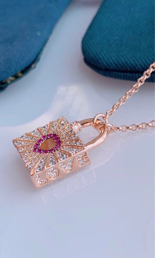 14K Rose Gold Diamond Lock Pendant