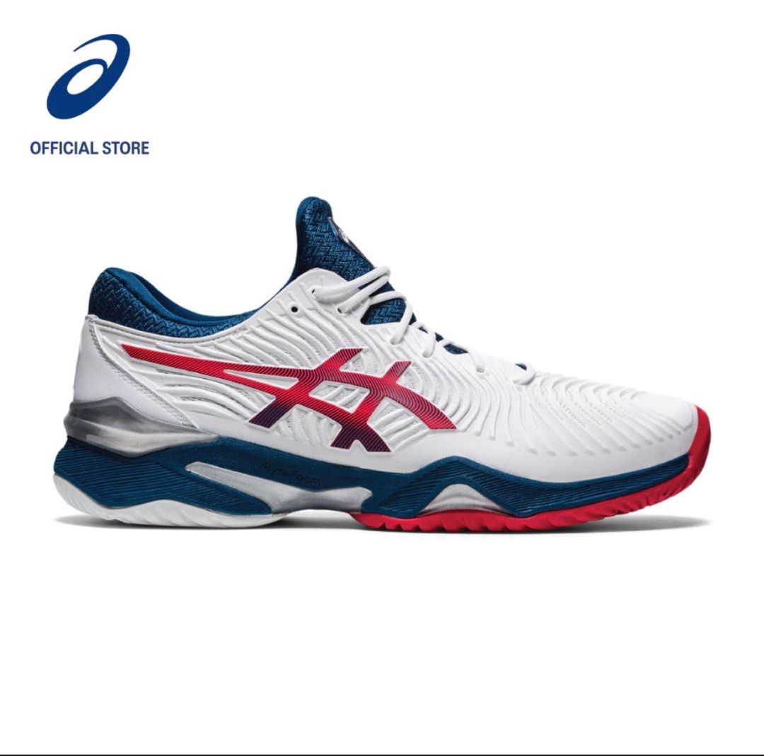 White and sales blue asics