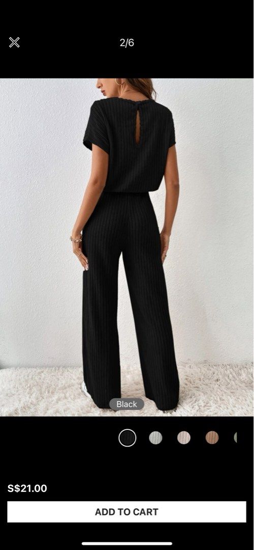 Black Ribbed Wide Leg Jumpsuit Women s Fashion Dresses Sets