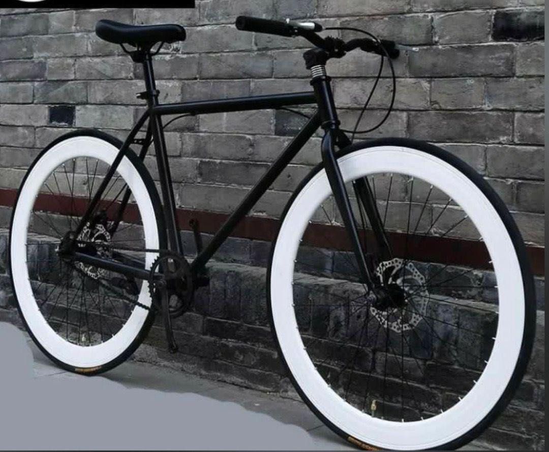 Black white rim road bike 26 wheel size 60 spokes dual disk brake