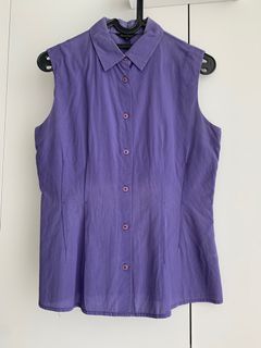 Blue Sleveless Top Kemeja Biru