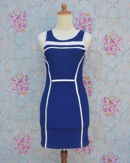 Blue white lined  dress