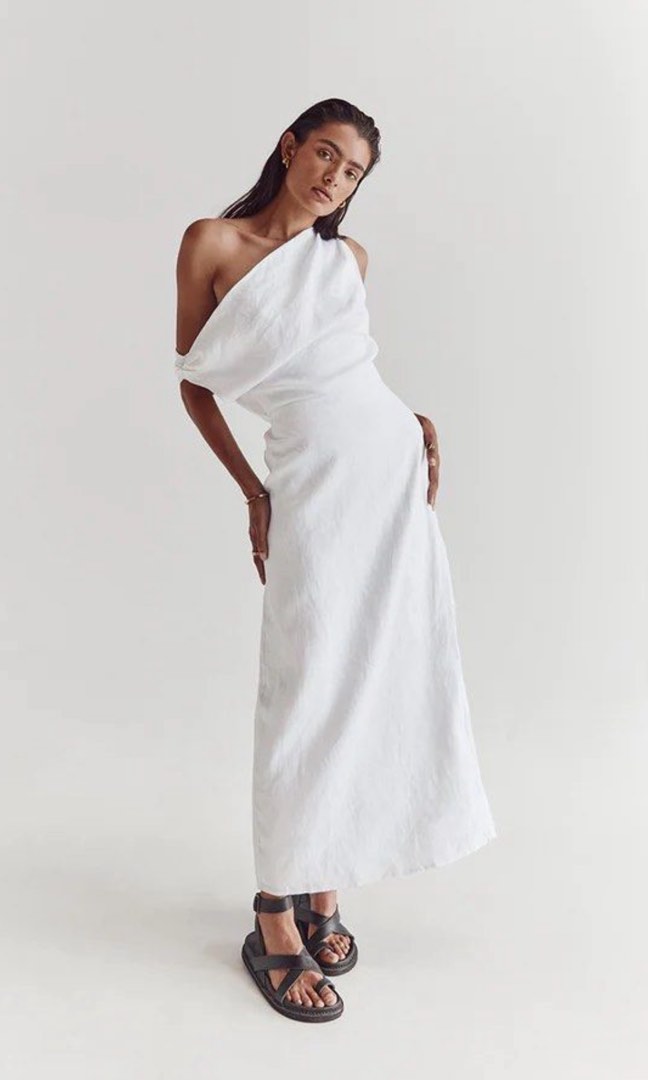 BNWT Dissh Cass Asymmetrical Linen Midi Dress in White Women s