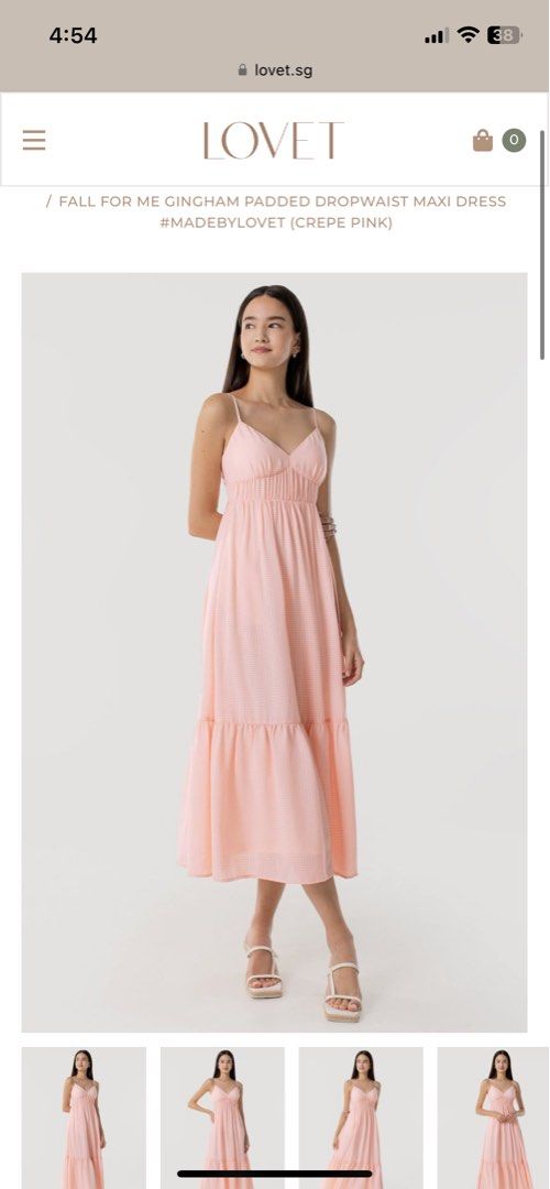 BNWT FALL FOR ME GINGHAM PADDED DROPWAIST MAXI DRESS CREPE PINK