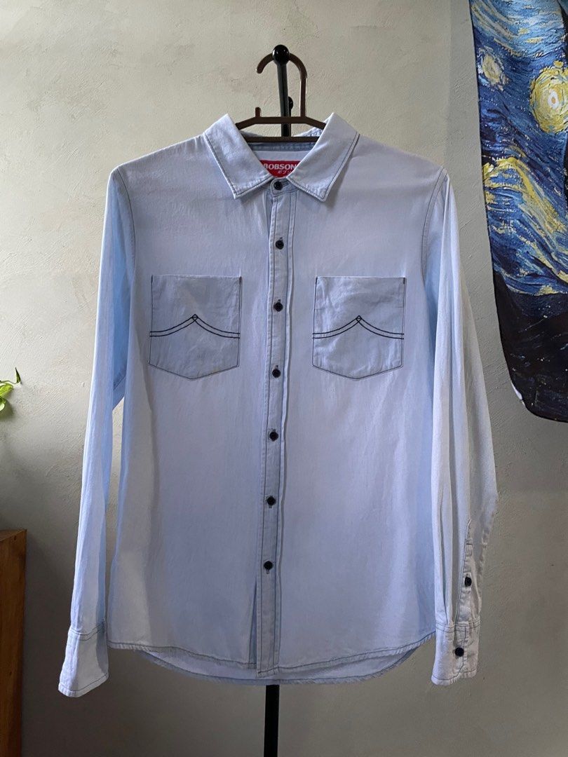 Bobson Light Denim Longsleeve Shirt (Category: Tshirts & Polo Shirts ) located in San Pablo. Submitted by for.the.drip (Listing ID 1255100599, Image 1). Description: Bobson Light Denim Longsleeve Shirt Measurements (in inches) Width: 19 Length: 27 Sleeve Length: 29 Arm Opening: 4 Issue: bleach stains.