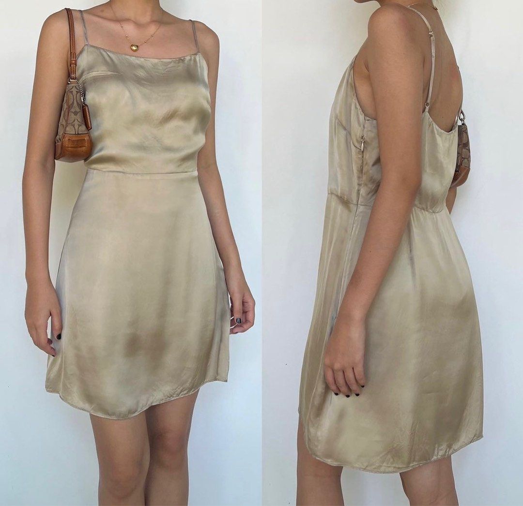 New Bronze Mini Slip Dress