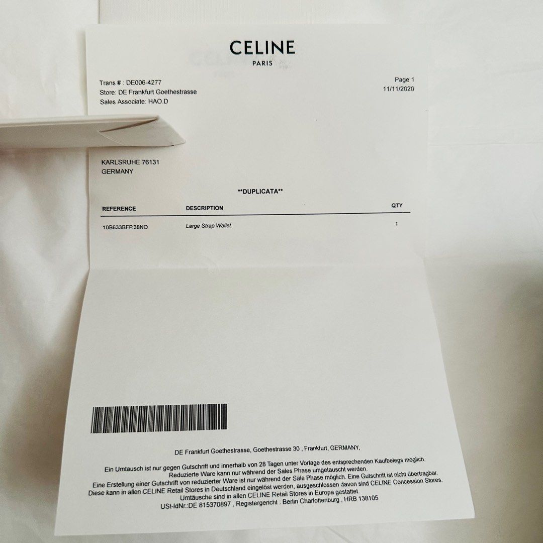 Celine Large Strap Wallet Leather Black/Gray 12.5cm×19cm×2.5cm Free  Shipping