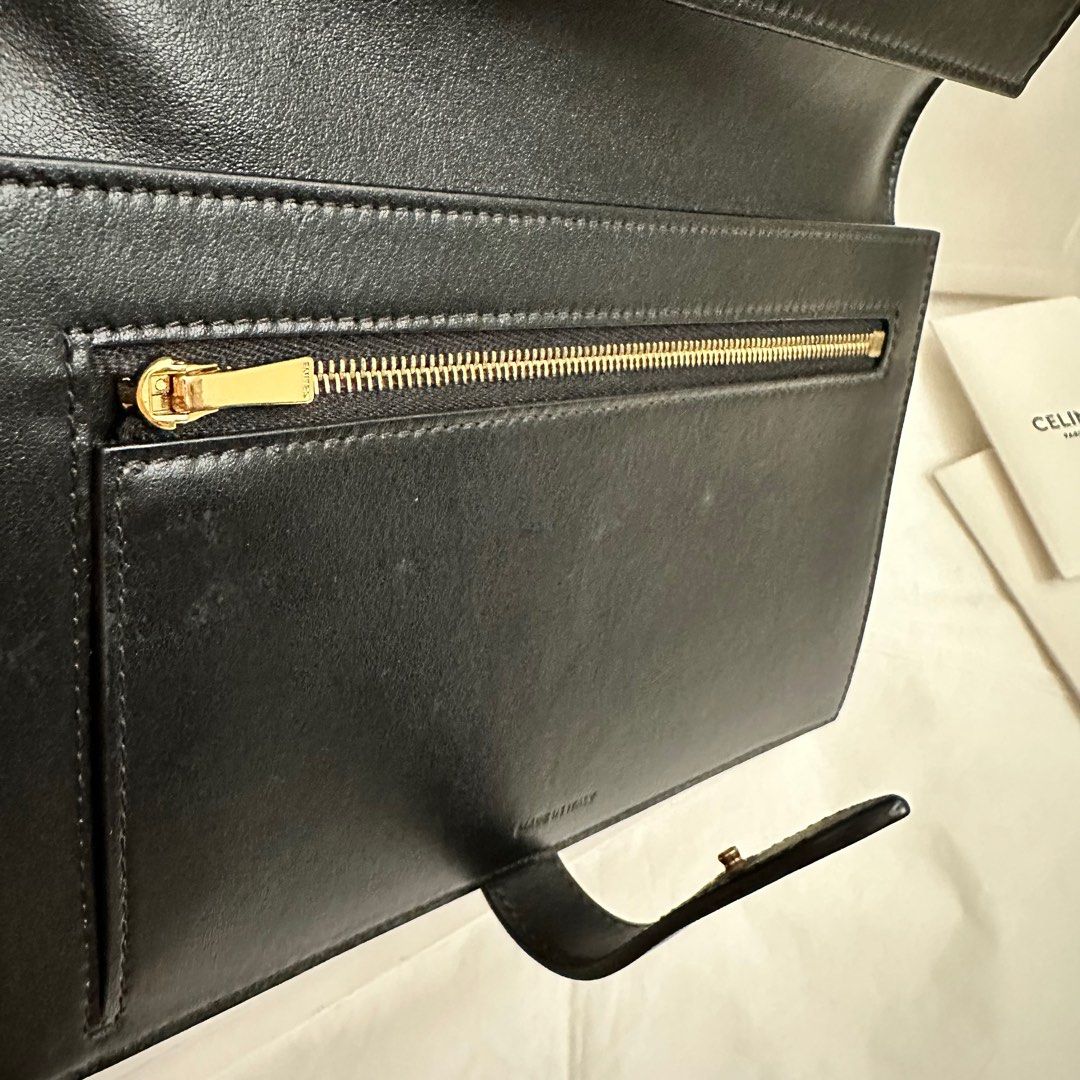 Celine Large Strap Wallet Leather Black/Gray 12.5cm×19cm×2.5cm Free  Shipping