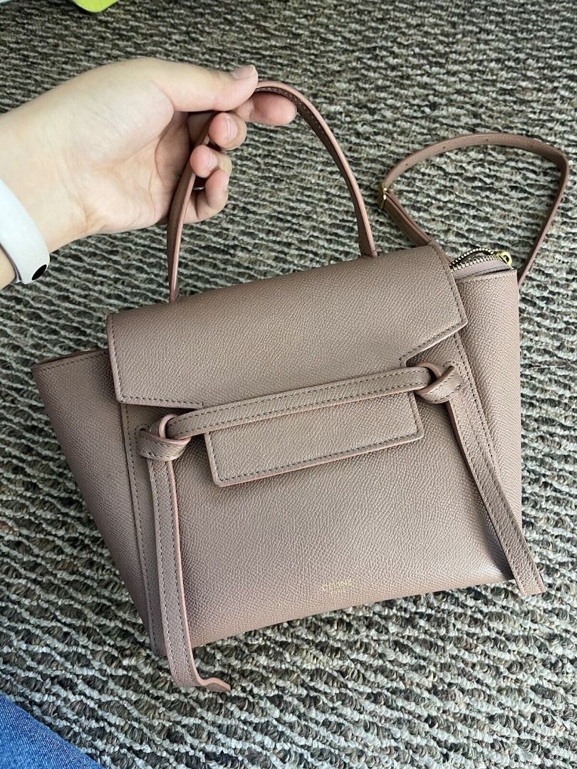 Celine Leather Nano Belt Top Handle Bag Antique rose