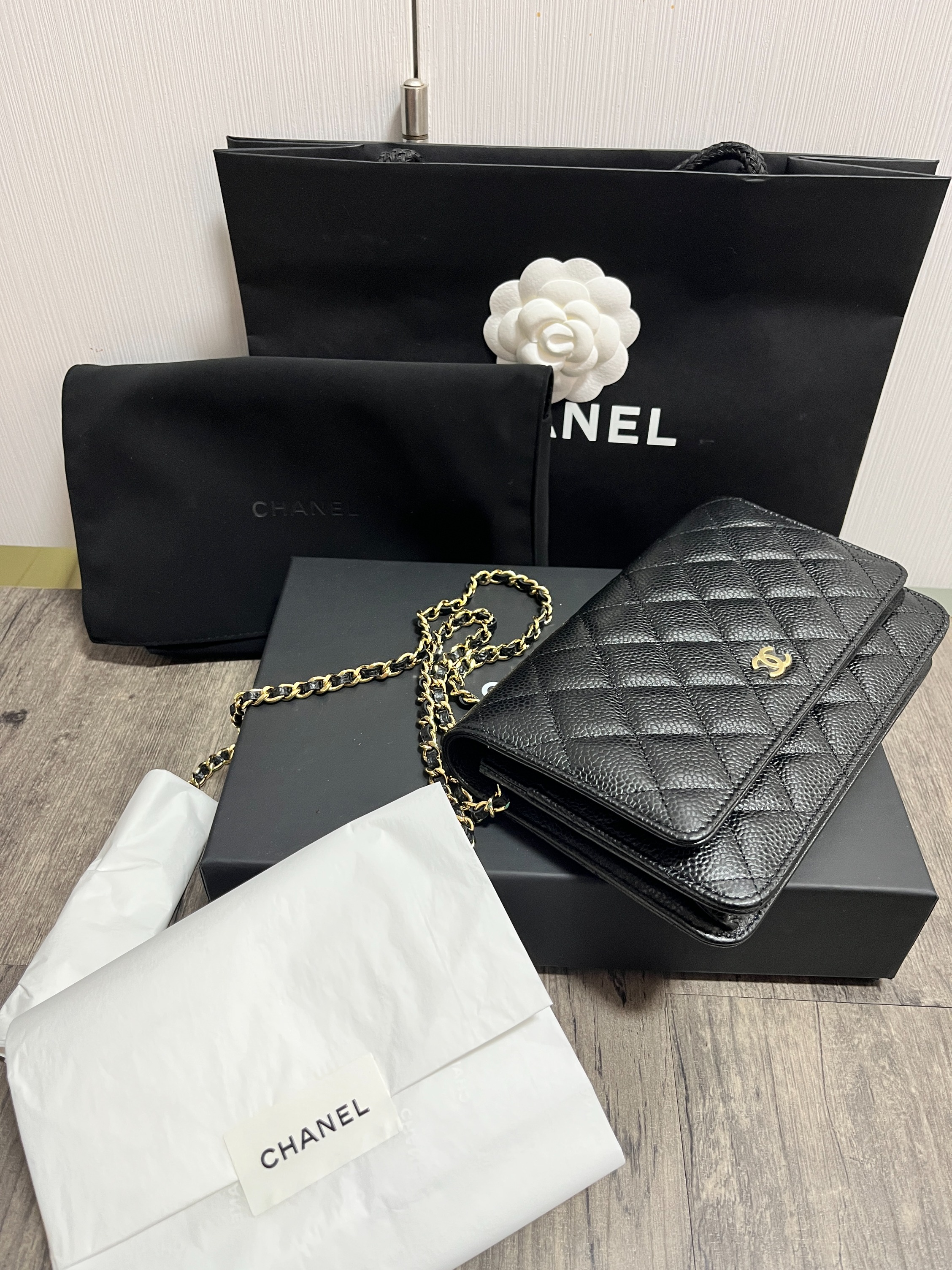 New Chanel Black Caviar Classic Wallet on Chain WOC Flap Bag GHW