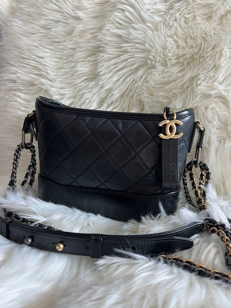 Chanel Small Gabrielle Hobo in Black Distressed Calfskin and 3 tone HW