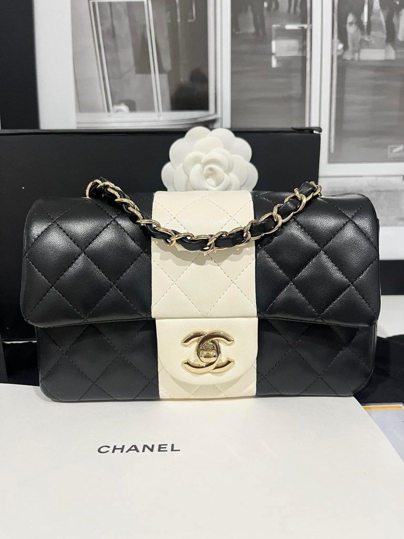 Chanel New Design Dual Color Lambskin Pale GHW Mini Rectangle