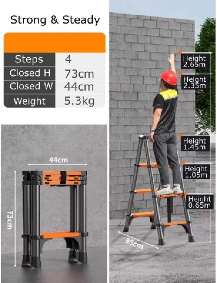 Lightest & Tallest Compact foldable telescopic Ladder 5.3kg to reach 2