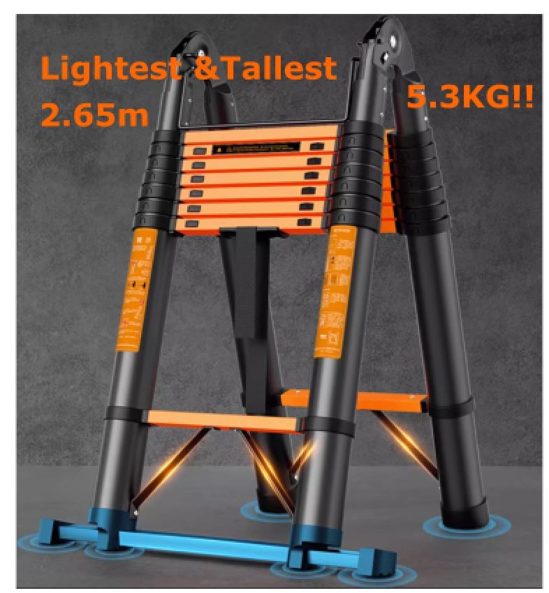Lightest & Tallest Compact foldable telescopic Ladder 5.3kg to reach 2
