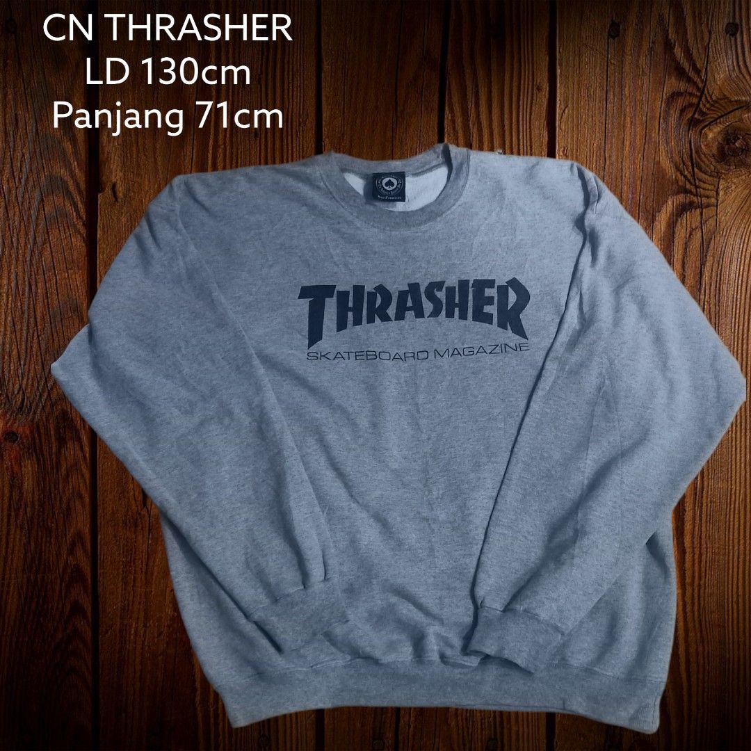Crewneck THRASHER abu Fesyen Pria Pakaian Atasan di Carousell