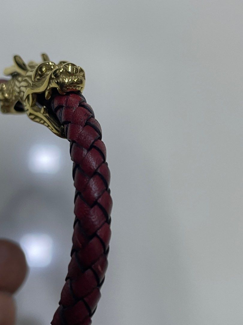 Drako Collection Golden Brass Dragon on Braided Red Genuine