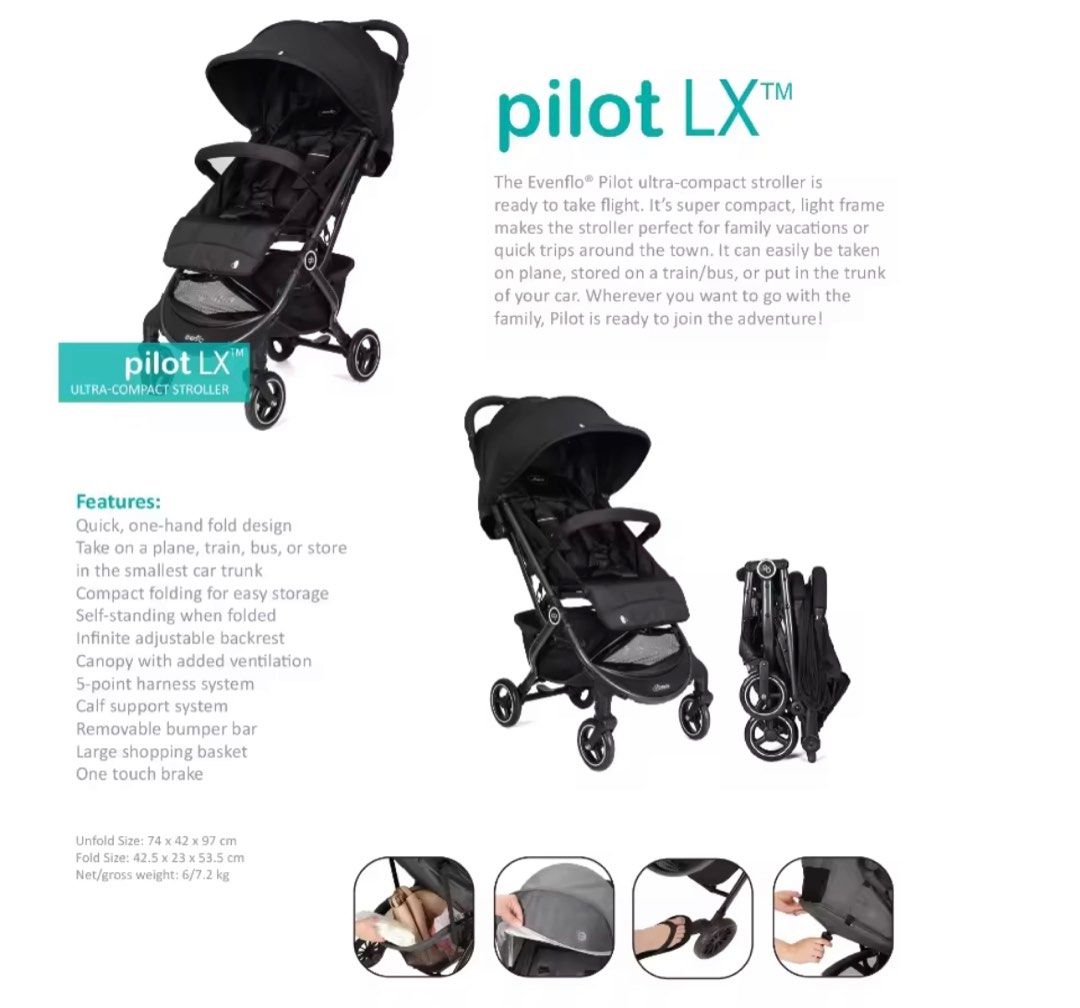 EvenFlo Pilot LX compact travel stroller (can carry in Cabin