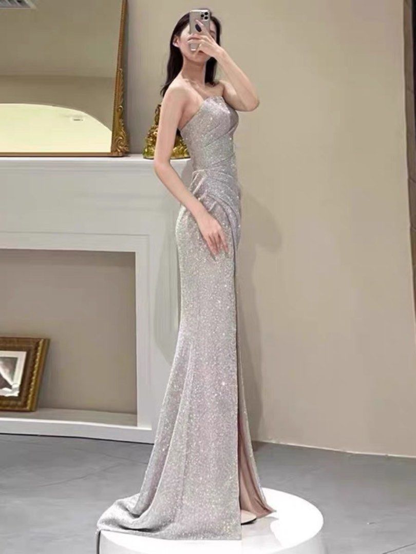open lace back dress Kaylani Burgundy Mermaid V Neck Glitter Jersey Long Prom Dress with Slit