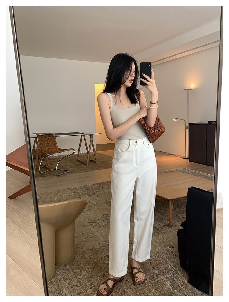 White straight leg cropped jeans outlet
