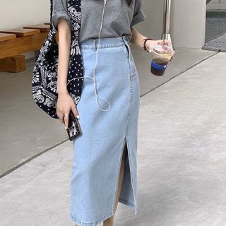 近全新-feliz 隱藏不住的小心機設計感斜釦開衩牛仔裙