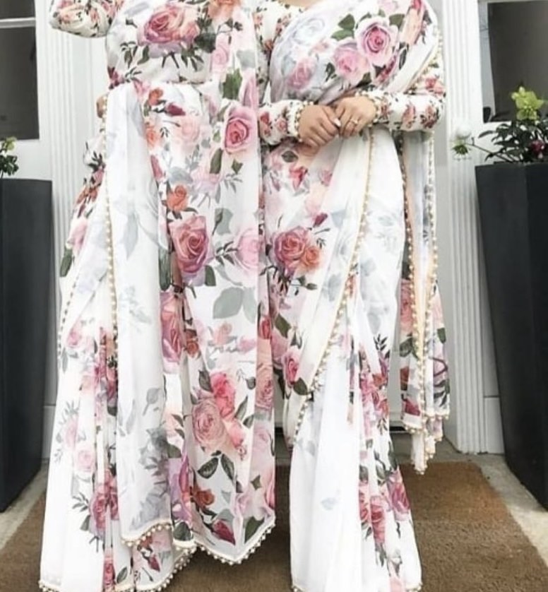 Floral Saree with Embellished Border