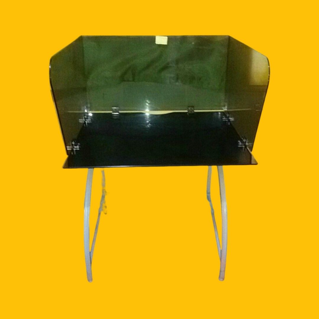 GLASS TABLE (tempered glass, multipurpose) (Category: Tables & Sets) located in Pasig City. Submitted by kuhkuh (Listing ID 1123331998, Image 1). Description: MULTI-PURPOSE GLASS TABLE (computer, study, office table) 2 - unit available ~ Available until posted ~ Thick tempeted glass (5mm), Glass removable Minor flaw> slightly rusty metal frame (u can repaint) Marked-down price (sale price - fix price) Original price 1,500.+/each Height : 130cm Le