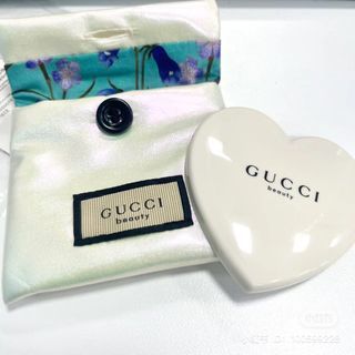 GUCCI Heart Compact Mirror Gold & Red Leather Case