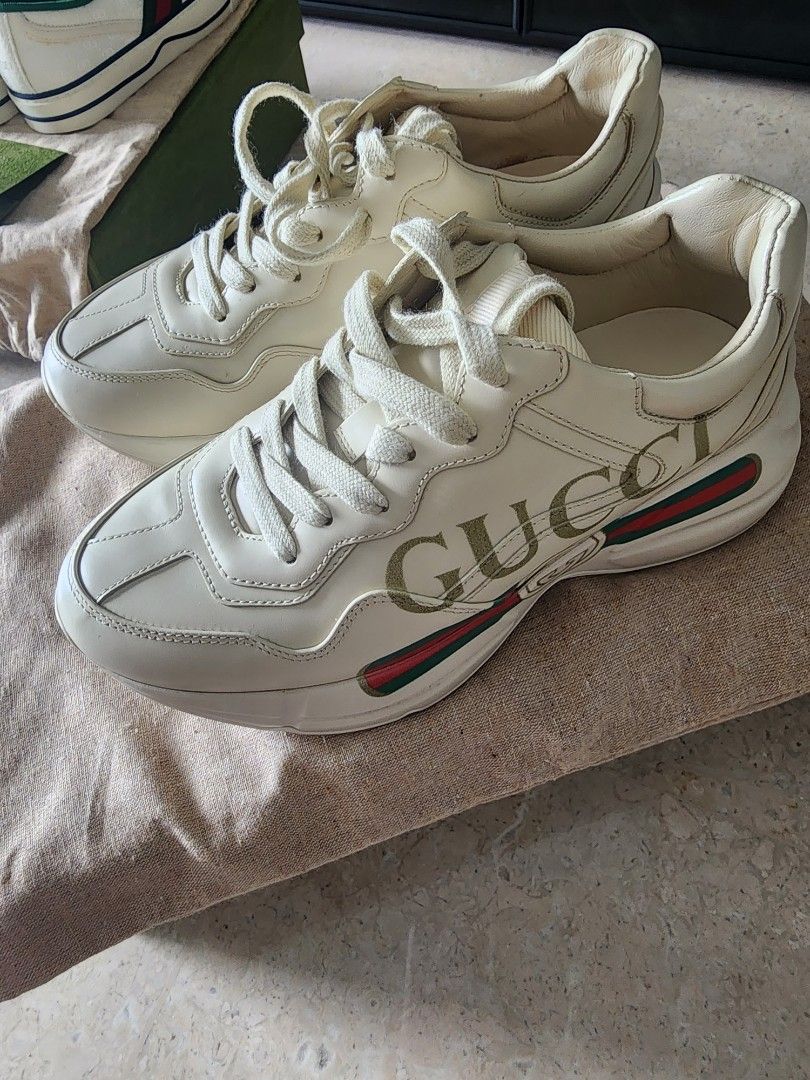 Gucci Rhyton Shoes Gucci Logo Leather Sneaker, Luxury, Sneakers & Footwear  on Carousell