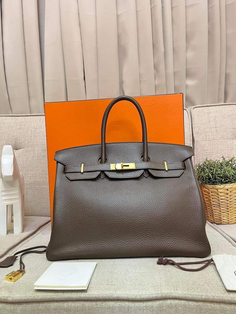 Hermes Cognac Togo Leather Gold Hardware Birkin 35 Bag Hermes