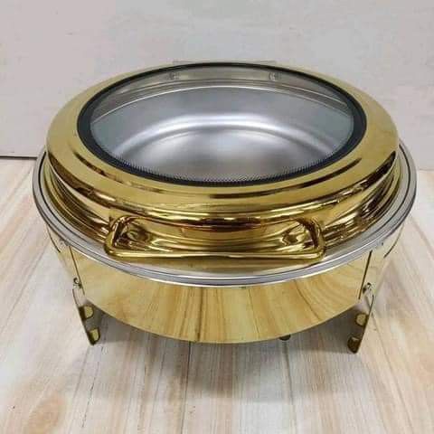 HYDRAULIC GOLD CHAFFING DISH (Category: Cookware & Accessories) located in San Juan City. Submitted by ccmalinao (Listing ID 1255132876, Image 1). Description: New Product! ✨ Hydraulic Gold Chaffing Dish 📍Round 6L : Php5,200 📍Rectangular 9L : Php6,000.