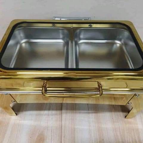HYDRAULIC GOLD CHAFFING DISH (Category: Cookware & Accessories) located in San Juan City. Submitted by ccmalinao (Listing ID 1255132876, Image 3). Description: New Product! ✨ Hydraulic Gold Chaffing Dish 📍Round 6L : Php5,200 📍Rectangular 9L : Php6,000.