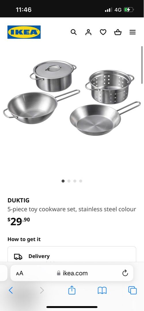 DUKTIG 5-piece toy cookware set, stainless steel color - IKEA