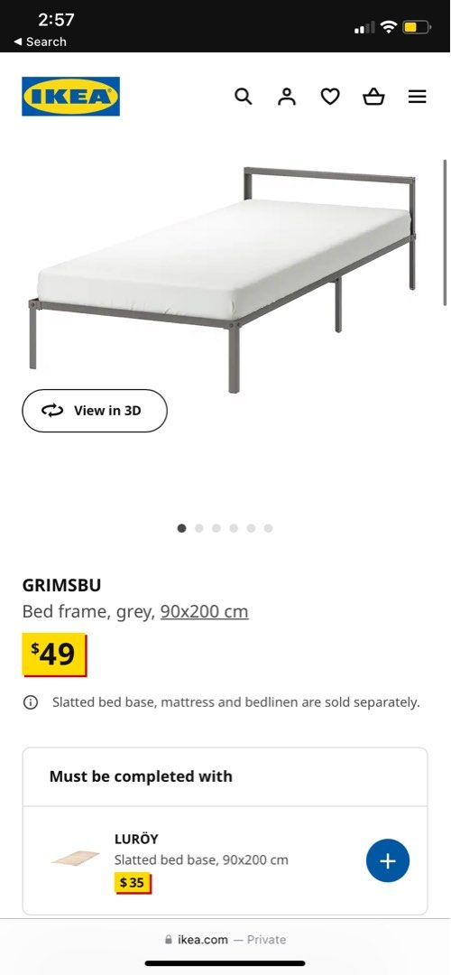 IKEA GRIMSBU bed 90x200, Furniture & Home Living, Furniture, Bed Frames