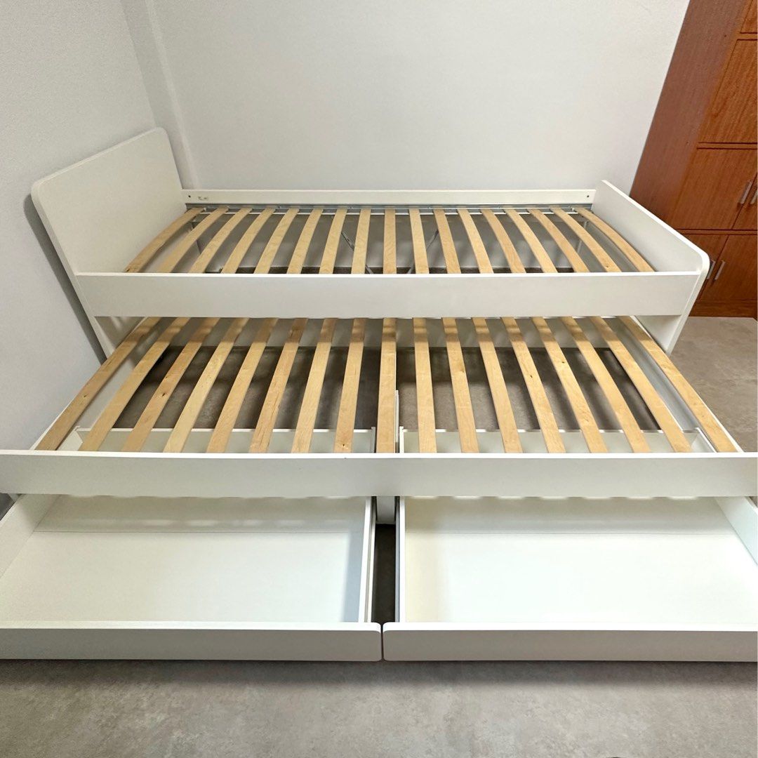 Ikea Single Bed Frame Drawers White, Furniture & Home Living, Furniture