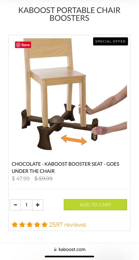 Kaboost Portable Chair Booster - Chocolate