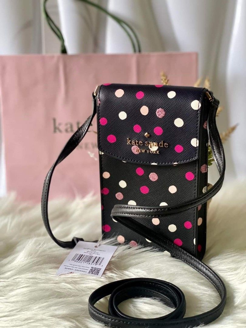 Kate Spade Staci Leather Flap Phone Crossbody Bag In Black