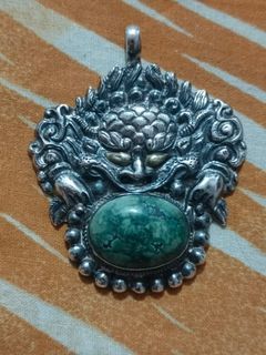 Large 925 silver dragon pendant with turquoise