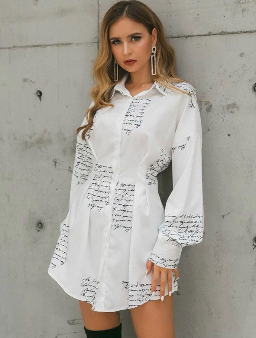 letter print shirt dress Women s Fashion Dresses Sets Dresses on Carousell