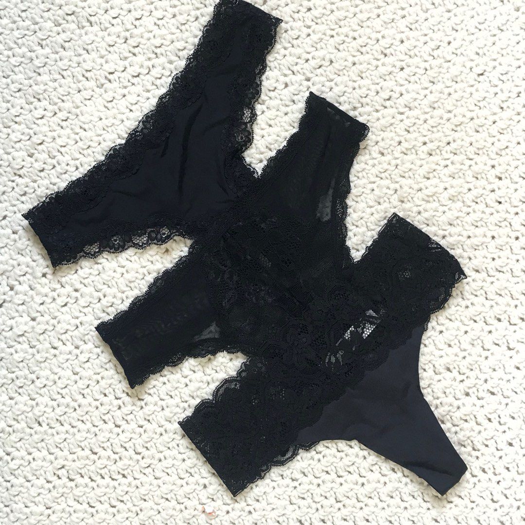 Victoria's Secret PINK Black Lace Thong