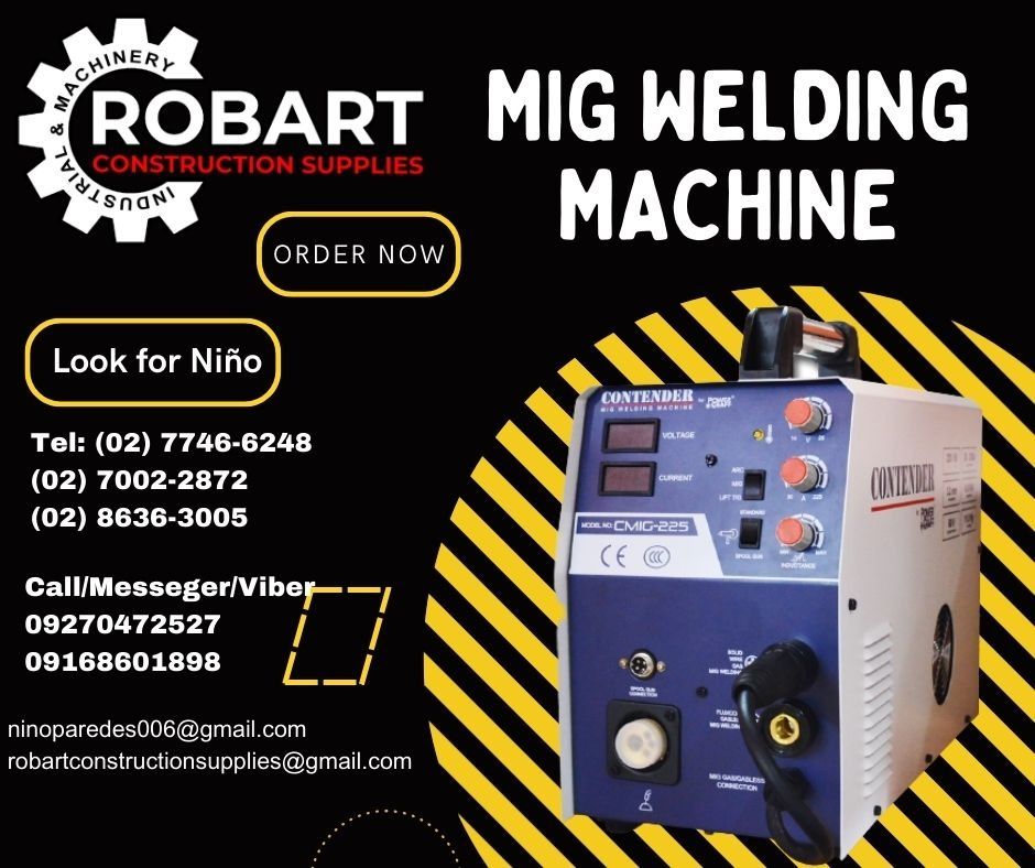 MIG WELDING MACHINE (Category: Construction Tools & Equipment) located in Manila. Submitted by ninoparede24925 (Listing ID 1255069208, Image 1). Description: MIG WELDING MACHINE 220V/60HZ 9.8 KVA 60V 30-200A Model:CMIG 225 Brand:CONTENDER - - FOR INQUIRES: 𝓟𝓵𝓮𝓪𝓼𝓮 𝓬𝓪𝓵𝓵 :09270472527 09168601898 Look for:Niño Paredes Tel: (02) 7746-6248 (02) 7002-2872 (02) 8636-3005 ninoparedes006@gmail.com robartconstructionsupplies@gmai.com 𝑴𝒂𝒏𝒊𝒍𝒂 